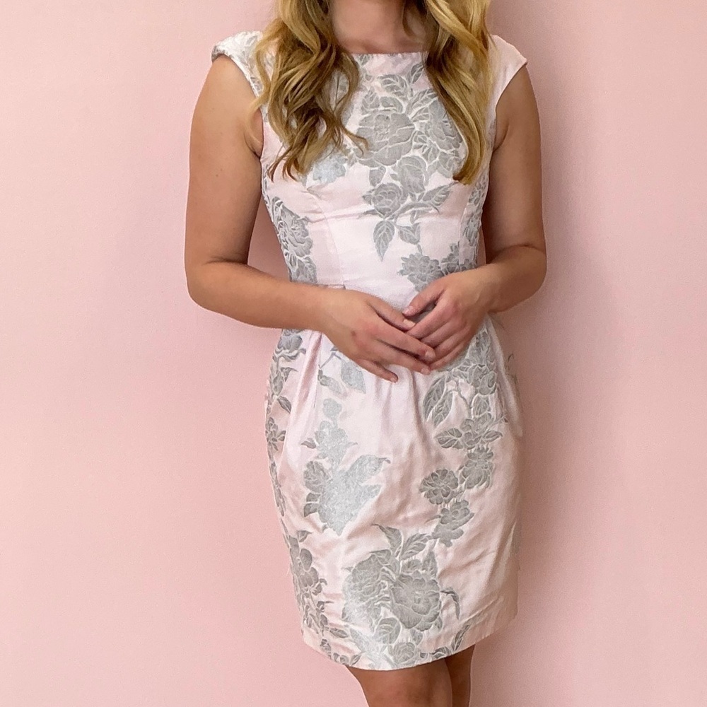 Elegant Pink and Gray Floral Dress